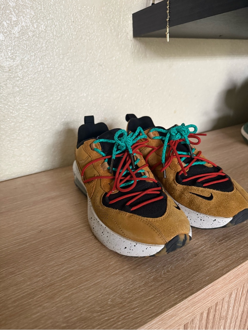 Nike Women's Tan Suede Trail Runners with Black, Teal & Red Accents
